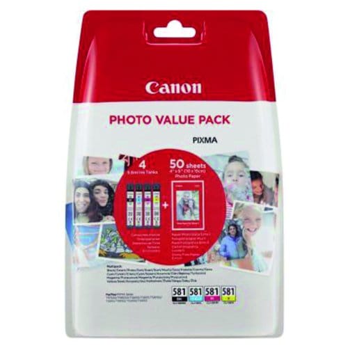 Inktcartridge Canon CLI-581 4 kleuren + papier