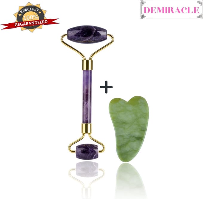 Demiracle® Amethist Face Roller met Gua Sha Jade schraper – Gezichtsmassage – Massagetools – Massage  - Ontspanning – Kwaliteit