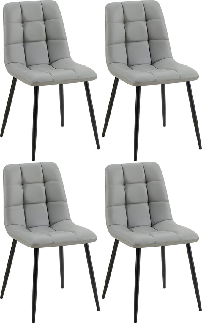 CLP Antibes Set van 4 Eetkamerstoelen - Zonder armleuning - Metaal frame - Kunstleer/licht grijs