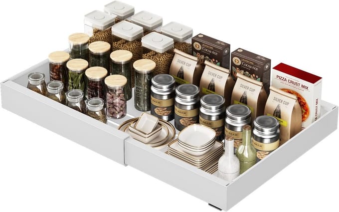 Lade Organizer - Uittrekbaar Dienblad - Keuken Ordenen - Verstelbaar Staal - 30-50 cm - Wit