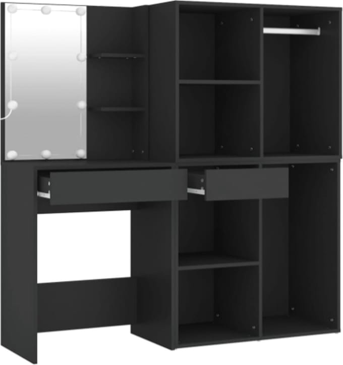 Kaptafel met 2kastjes LED bewerkt hout zwart