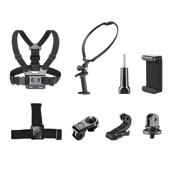 Andoer Sports Camera-accessoireset Borstbandbevestiging + Hoofdband + Nekhouder + Telefoonhouder voor zwart