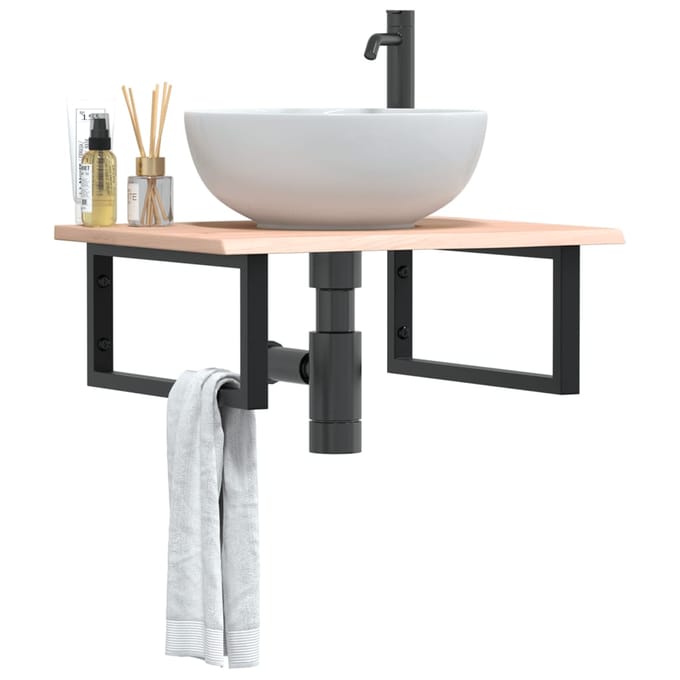 vidaXL - Badkamer - wandschap - staal - en - massief - eikenhout