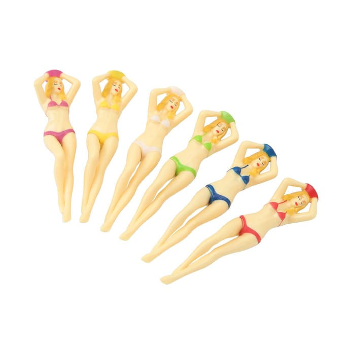 Lot de 6 tees de golf amusants en plastique pour femme, bikini, accessoires d'entraînement de golf, rouge et blanc beige