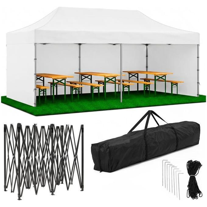 Klapbare tuinfeestpaviljoen - SPRINGOS - GP0006 - 3x6 m - Stalen constructie - Waterafstotend Oxford 420D doek wit