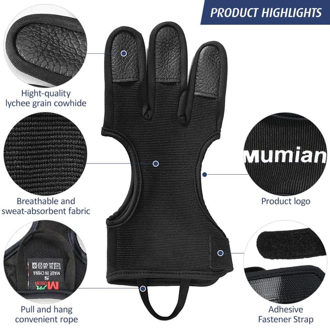 1PC Boogschieten Handschoenen Schieten Jagen Leer Drievingerbeschermer Boogschieten Beschermende Uitrusting Accessoires M