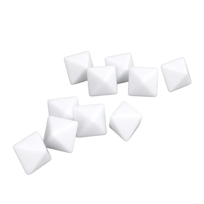 30 stuks 8-zijdige blanco witte dobbelstenen voor bordspellen, lesgeven, plastic, multifunctionele doe-het-zelf dobbelstenen white