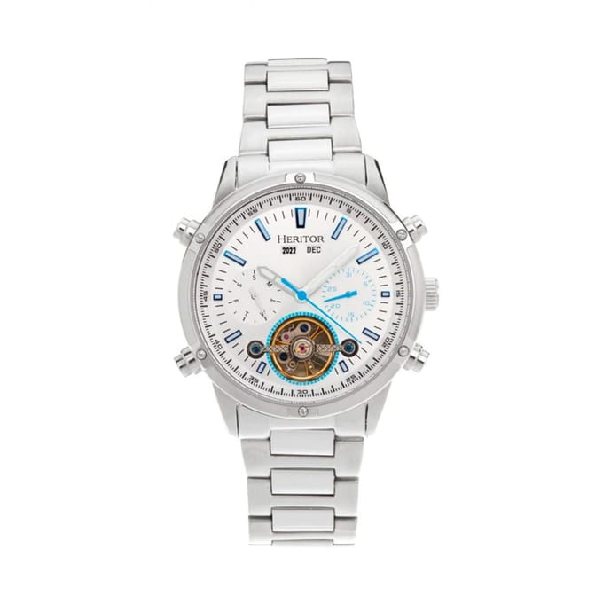 Heritor Automatic Wilhelm Semi-Skelet Armbandhorloge met Dag/Datum - Zilver