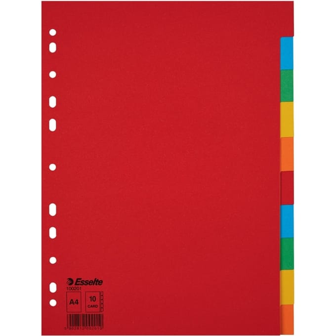Tabbladen Esselte Economy A4 10-delig karton 11-rings assorti
