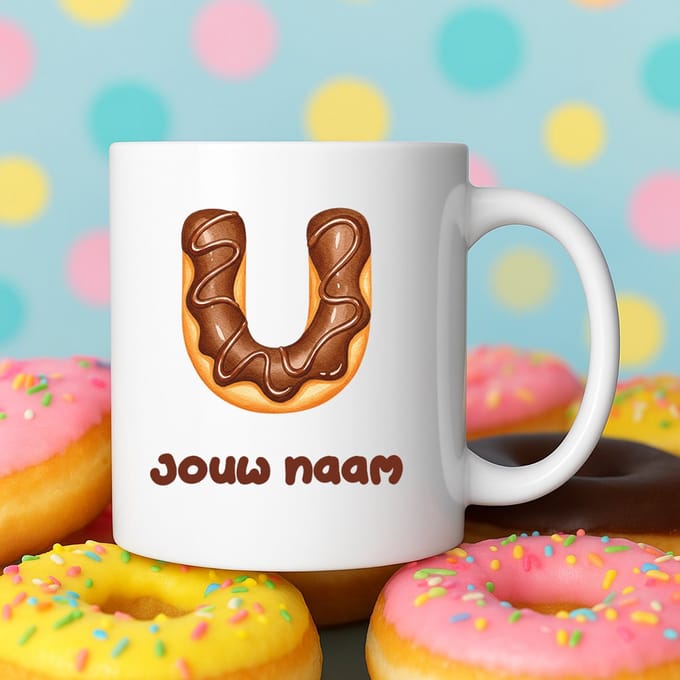 Mok - Donut letter U – Gepersonaliseerd met naam – Grappige Mokken