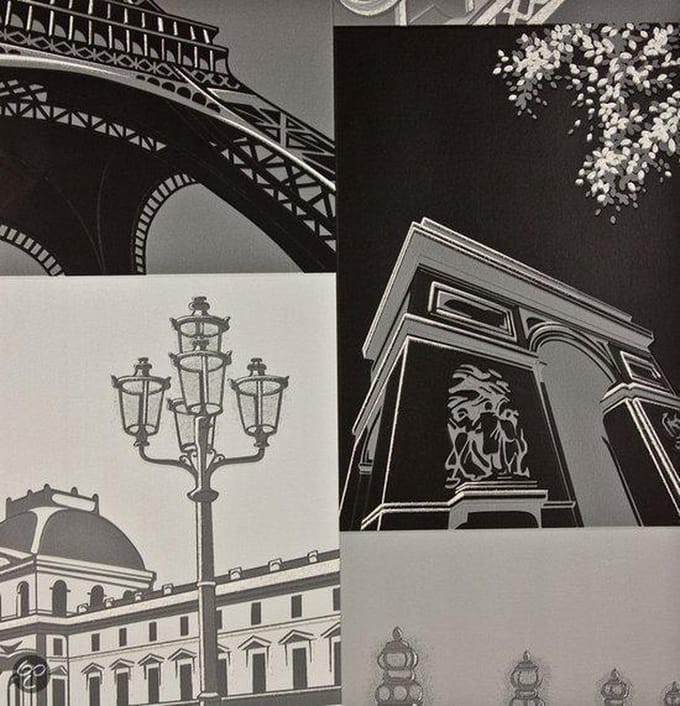 Dutch Wallcoverings Parijs - Zwart/zilver