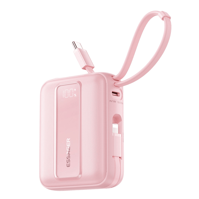 Essager Quick Charge Compact Powerbank met Kabels Roze 10.000 mAh