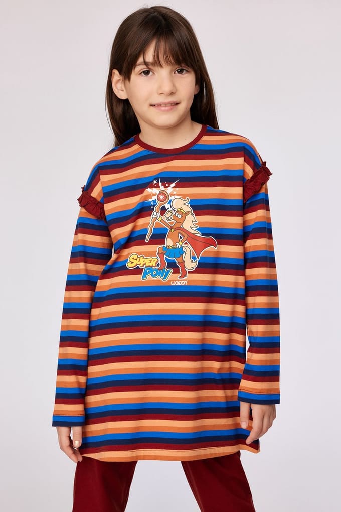 Woody Meisjes-Dames pyjama multicolor streep - maat M