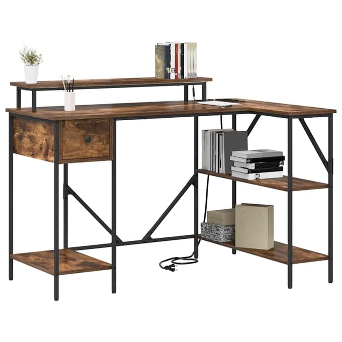 vidaXL - Bureau - Rook - Eiken - 120 - x - 79 - x - 86,5 - cm - Bewerkt - hout