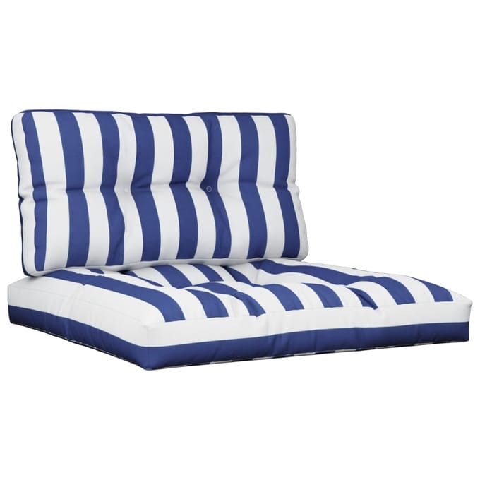 vidaXL - Palletkussens - 2 - st - stof - gestreept - wit - en - blauw