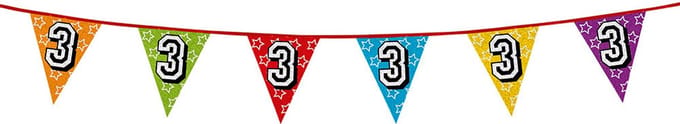 Boland Vlaggenlijn 3 jaar - multicolor - glitters - 8 meter - kunststof - vlaggetjes