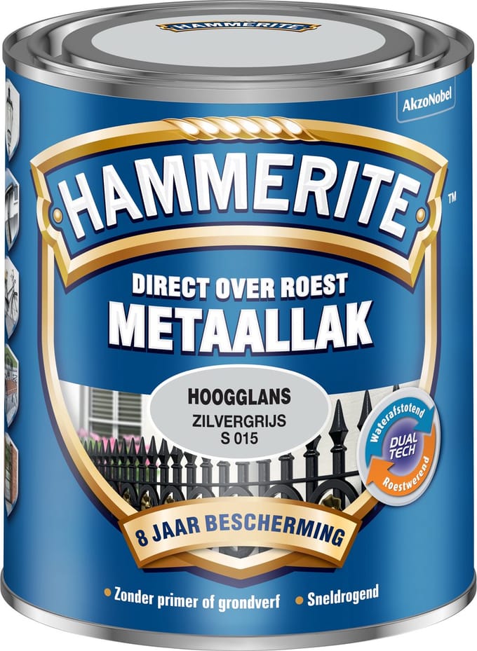 Hammerite - Metaallak Hoogglans - Zilver Grijs - 750 Ml