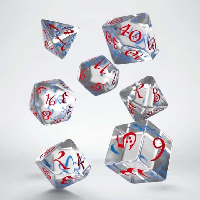 Q-Workshop Klassieke RPG - Doorzichtige & Blauw-Rode Dobbelstenen Set (7)