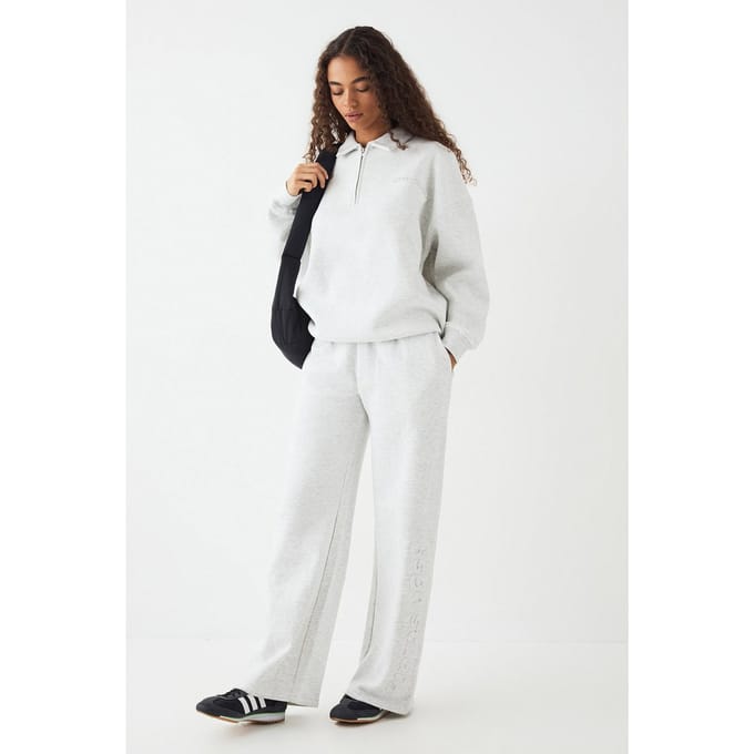 Dames DSGN Studio Geembosseerde Wijde Pijpen Jogger | Ash Grey | Maat: Large