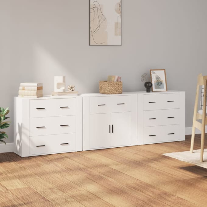 vidaXL - Dressoirs - 3 - st - bewerkt - hout - wit
