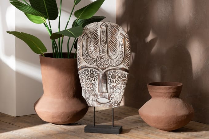 J-Line decoratie Masker Op Voet Zihao - hout - naturel