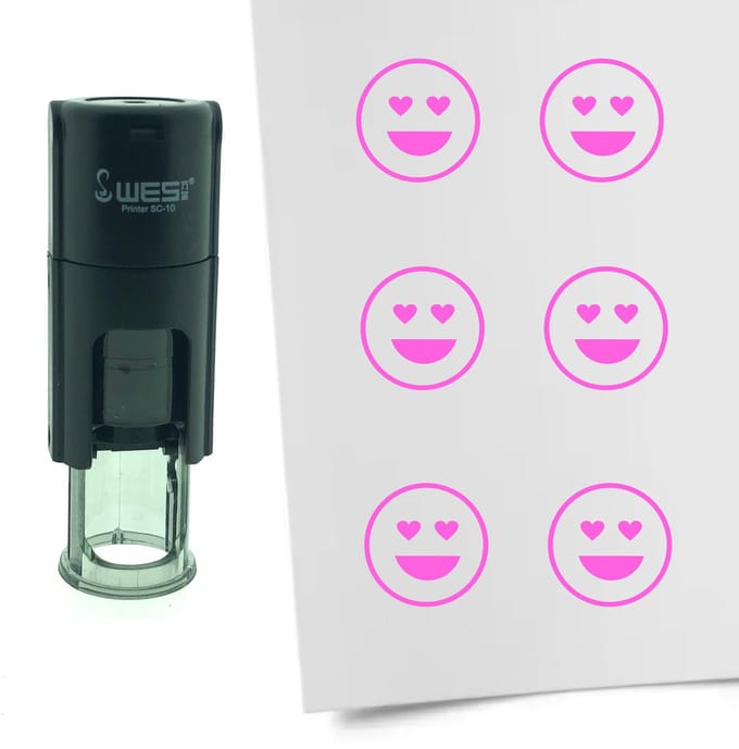 CombiCraft Stempel Smiley Liefde 10mm rond - Roze inkt