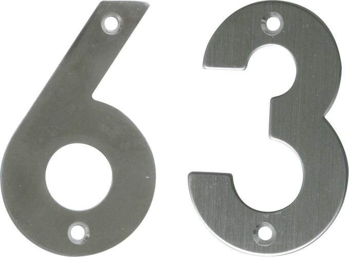 AMIG Huisnummer 63 - massief Inox RVS - 10cm - incl. bijpassende schroeven - zilver