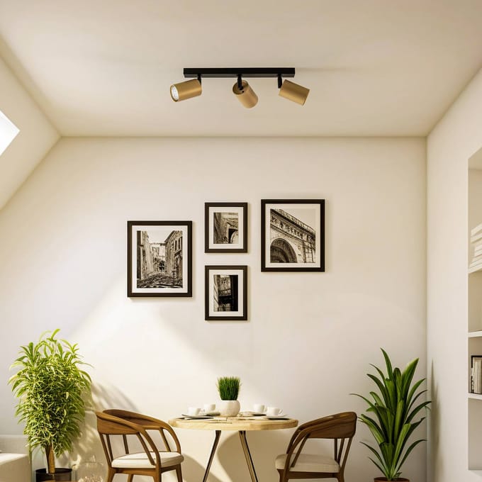 SIGMA Plafondspot Zoom, 3-lamps, zwart/goud