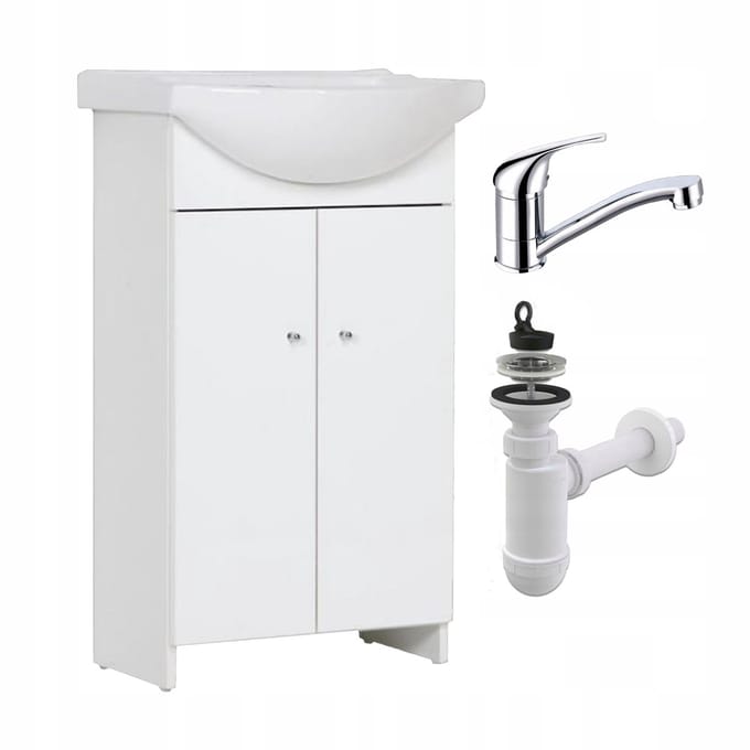 STAMAR - Wastafelmeubel 50 cm - badkamermeubel met wastafel - staand - met chroomkleurige wastafelkraan