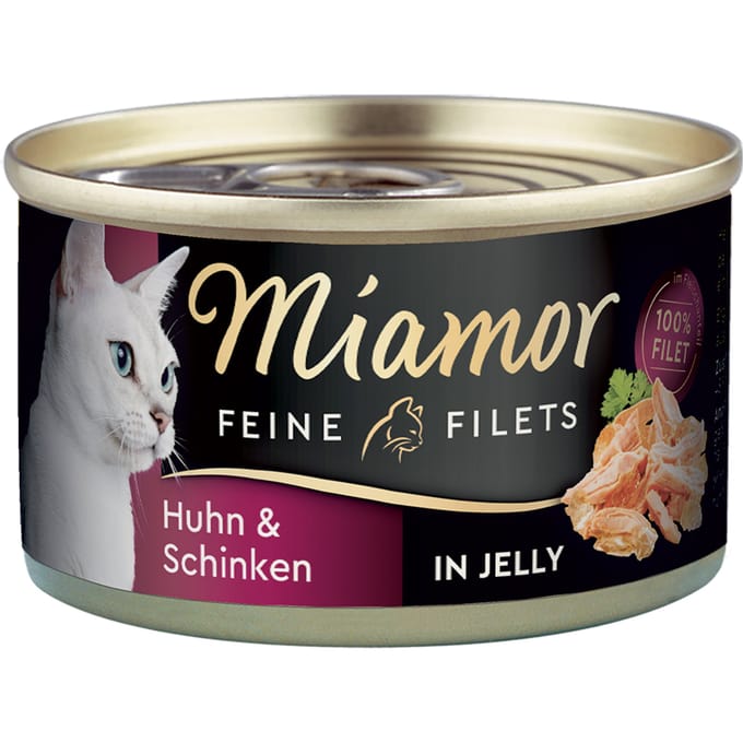6x100g Kip/Ham/Rijst Fijne Filets Miamor Kattenvoer