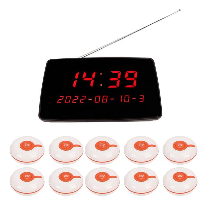Système d'appel sans fil, écran PC, récepteur, 30 boutons d'appel étanches, téléavertisseur pour patients EU Plug black