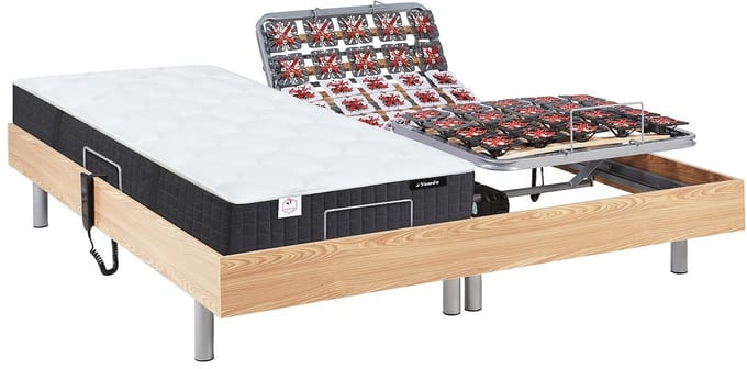 Vente-unique Bed met elektrische lattenbodem hout natuurlijk licht 2 x 80 x 200 cm