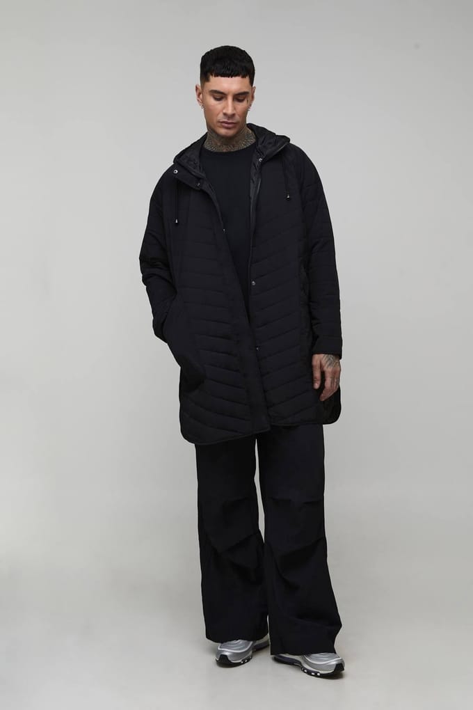 Lange Gewatteerde Popper-Zij Oversized Festival Mac | Black | Size Medium