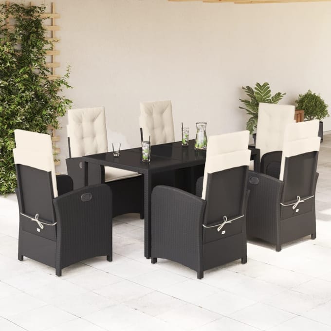 vidaXL - 7-delige - Tuinset - met - kussens - poly - rattan - zwart