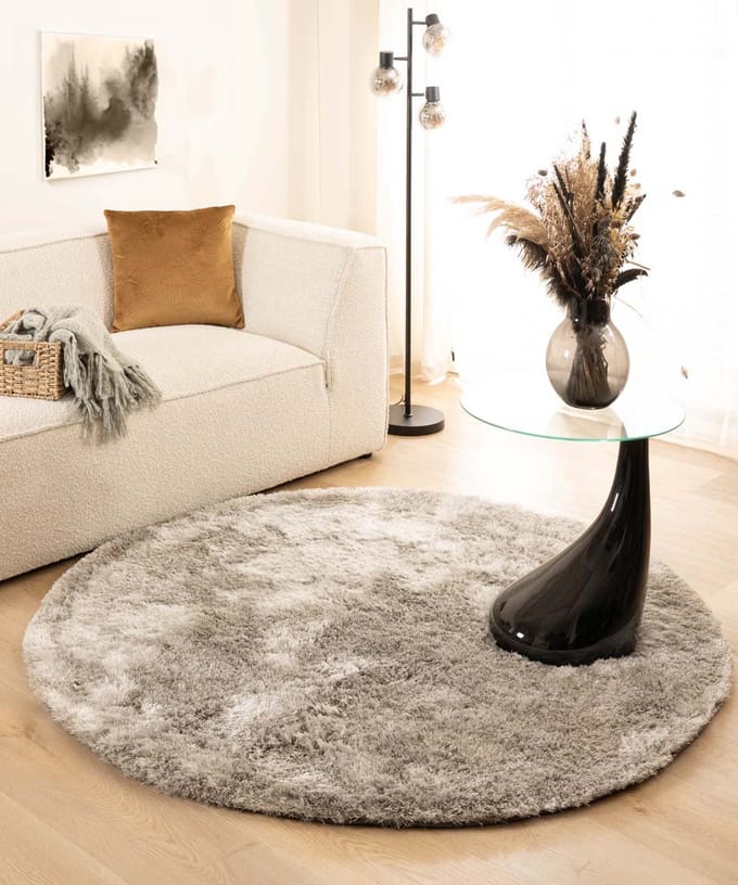 Shaggy vloerkleed rond - Spark zilver 300