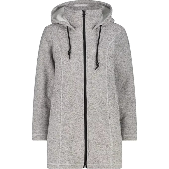 Parka met capuchon van nepbont in technische gemêleerde fleece vrouw CMP