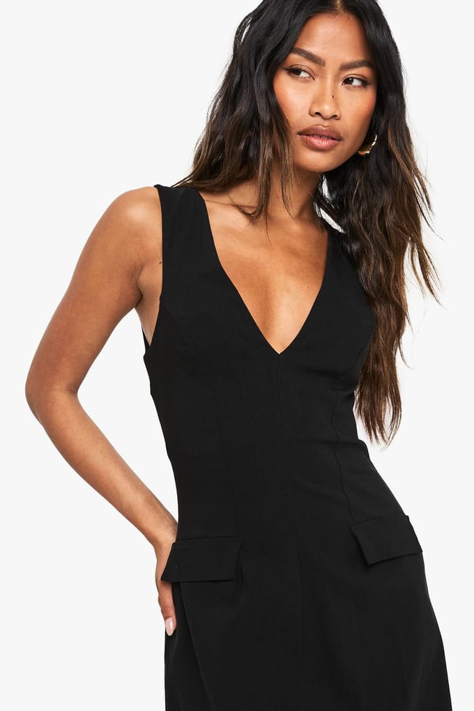 boohoo Dames Bengaline Plunge Shift Mini-jurk | Zwart | Maat: 36