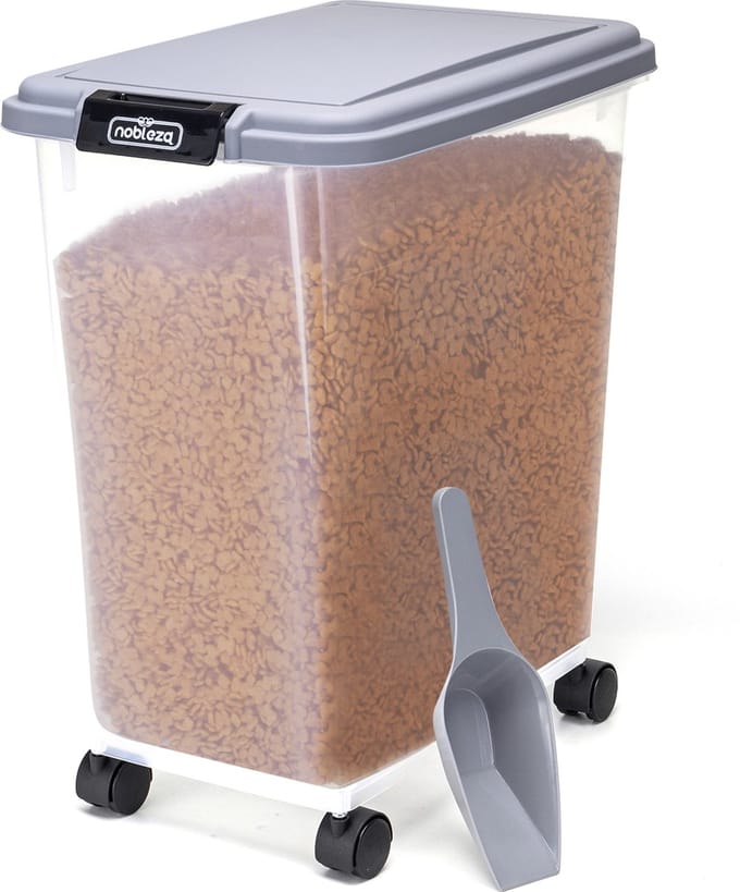 Nobleza Voerton - Voedselcontainer hond - Voercontainer - Opslagcontainer - Zwenkwielen - Transparant - 20L - 7,2KG