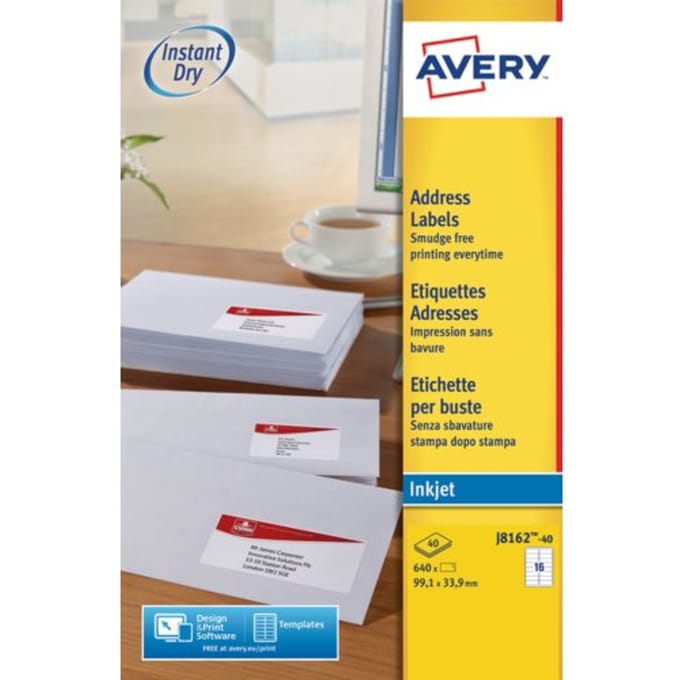 Huismerk Avery J8162-40 Inkjetprinter Etiket 99.1x33.9mm Wit