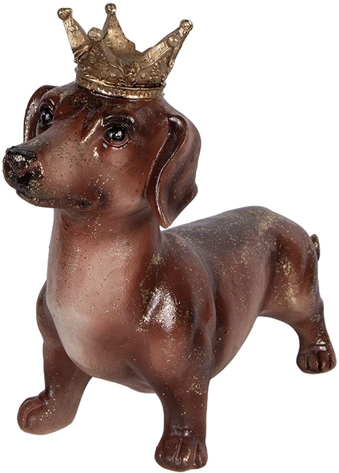 Clayre & Eef Decoratie Beeld Hond Teckel 35x14x28 cm Bruin Kunststof