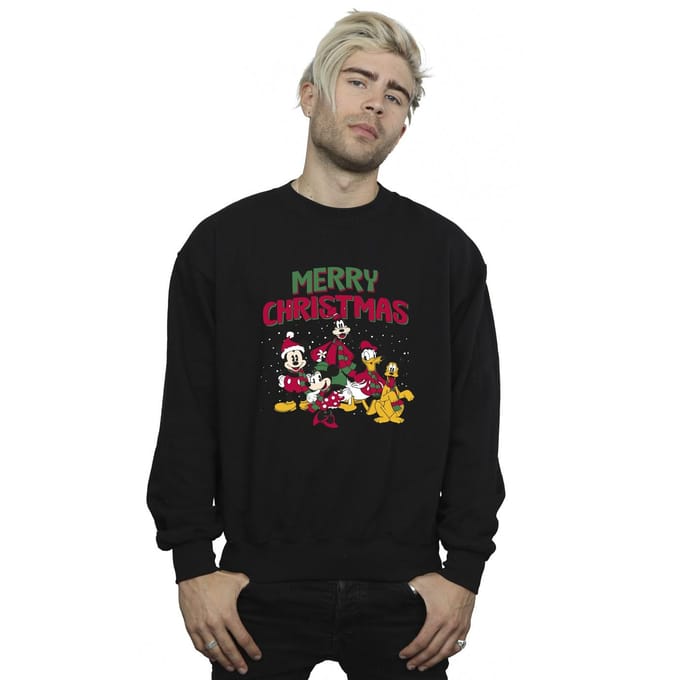Disney Heren Mickey Mouse Vrolijk Kerstfeest Figuren Sweatshirt (Zwart)