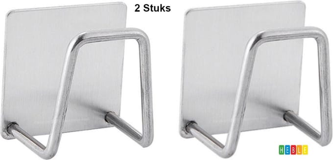 *** 2x RVS Spons- & Vaatdoekhouder - Waterbestendig - Zelfklevend - Gootsteen Organizer - van Heble® ***