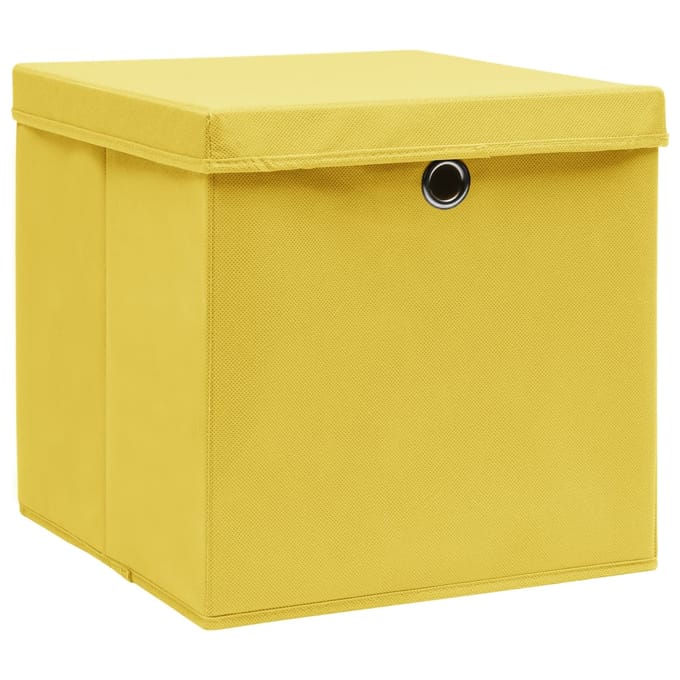 vidaXL - Opbergboxen - met - deksel - 4 - st - 28x28x28 - cm - geel