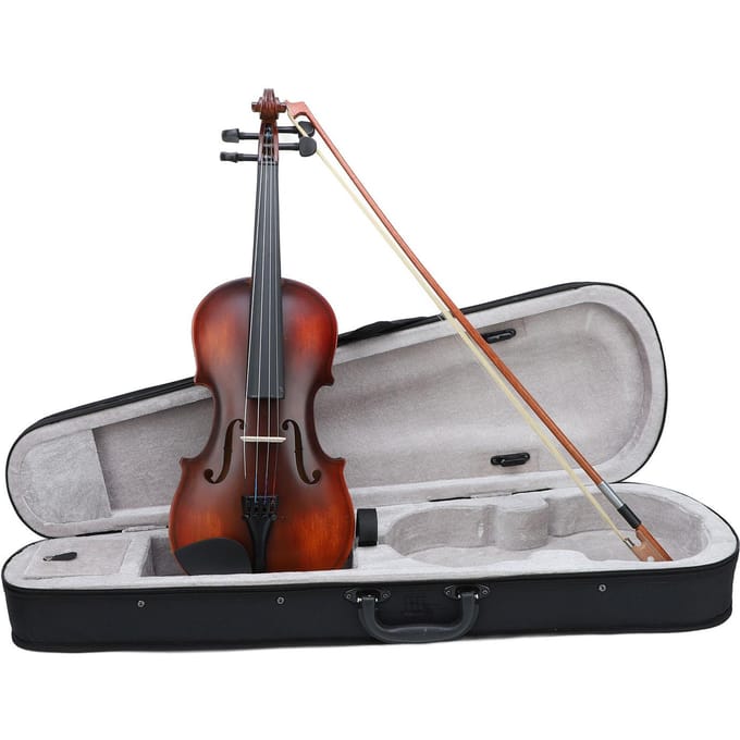 Ensemble de violon 34 pièces pour débutant, kit de violon vintage en bois mat avec étui de rangement, archet, épaulière et gray