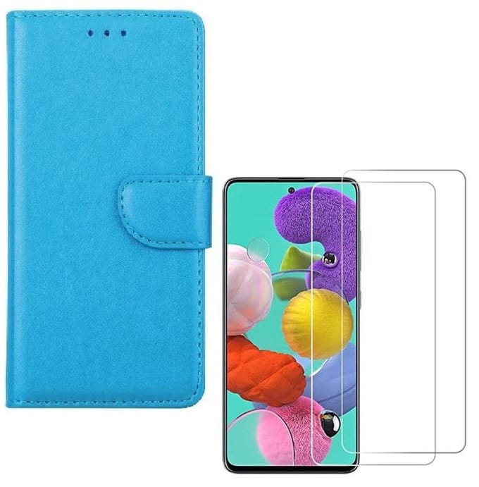 hoesje Geschikt voor: Samsung Galaxy A71 Portemonnee Turquoise met 2 stuks Glas Screen protector