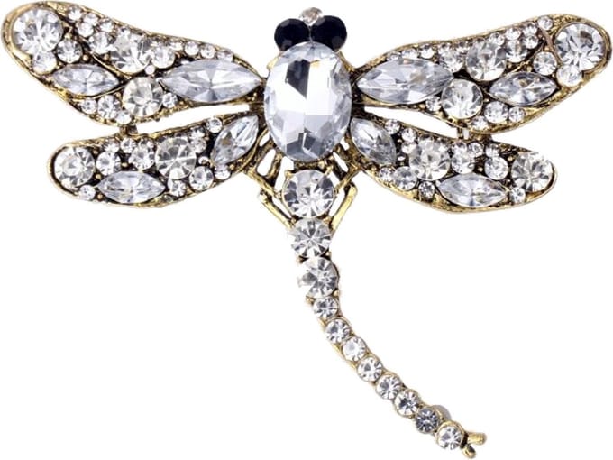 Fako Bijoux® - Broche - Libelle - XXL - 67x94mm - Goudkleurig