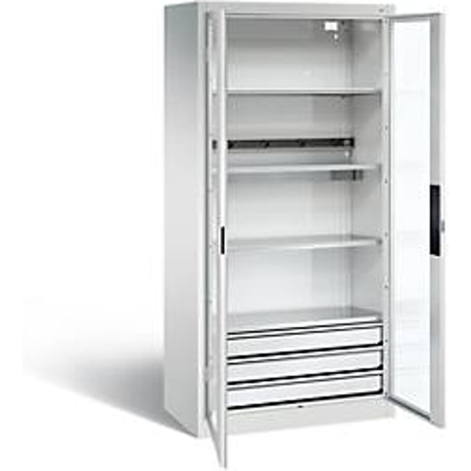 C+P Basic batterijlaadkast met kijkvenster van acrylglas, H 1950 x B 930 x D 500 mm, lichtgrijs