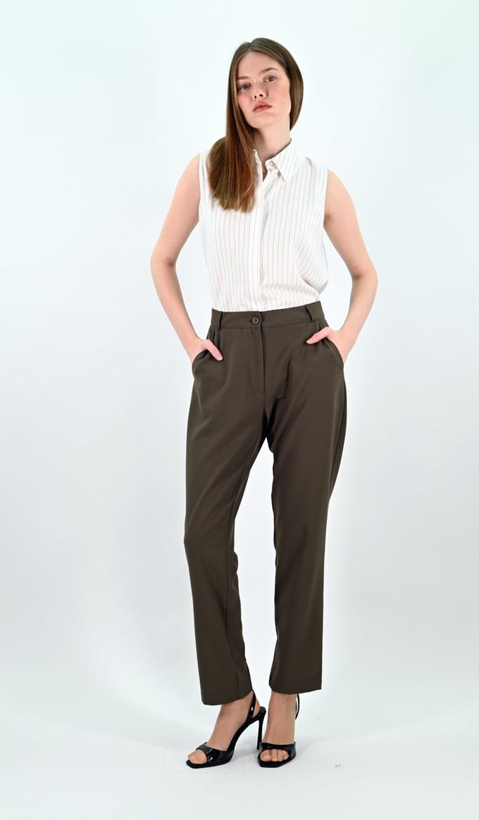YesMooi - Straight-Leg Broek - Kaki - S (36) - Dames Broek