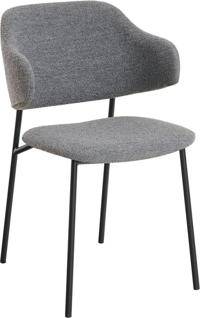Armstoel Didi Donkergrijs - Bouclé - Set van 2 - Zithoogte 49 cm - Zitdiepte 45 cm - Met armleuning