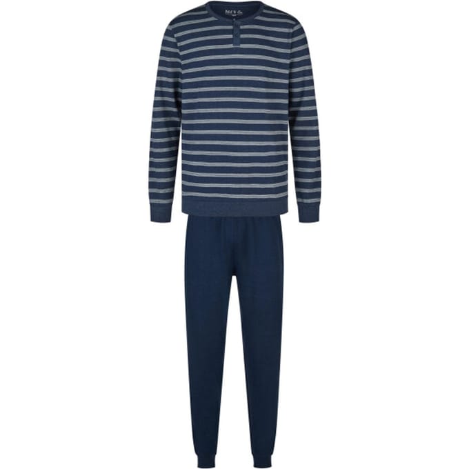 Phil & Co Heren Pyjama Set Interlock Donkerblauw Gestreept - Maat M